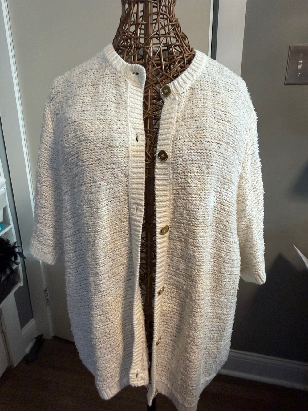 J. Crew Cream Textured Button-Front Cardigan